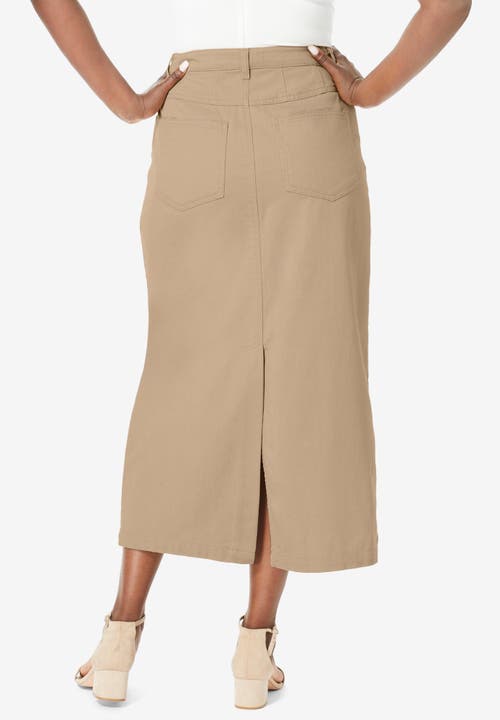 Jessica London Classic Cotton Denim Midi Skirt In Green