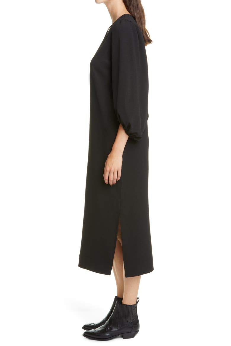 Balloon Sleeve Crêpe Dress, Alternate, color, BLACK