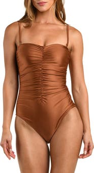 L'AGENCE Aubrey Ruched Shimmer One-Piece Swimsuit