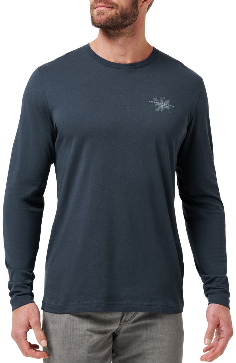 TravisMathew Favorite Place Long Sleeve Cotton Graphic Pocket T-Shirt, Main, color, Total Eclipse
