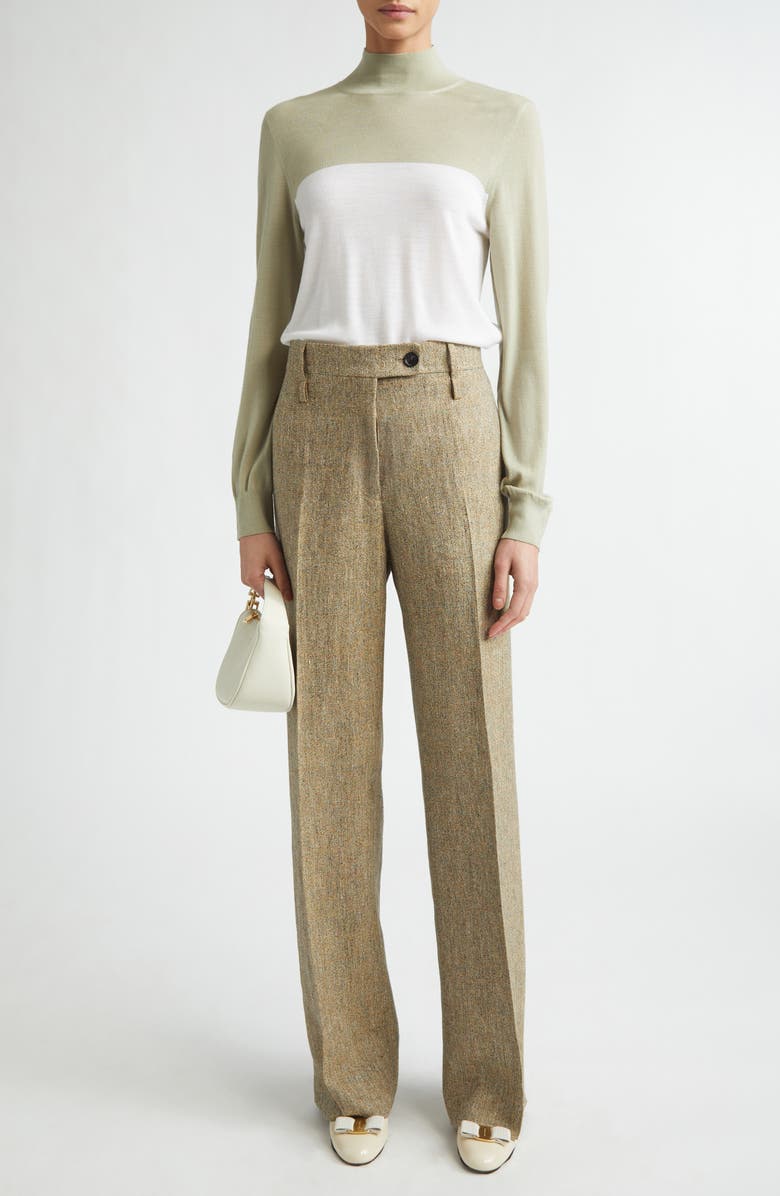 FERRAGAMO Linen Trousers, Alternate, color, Brown