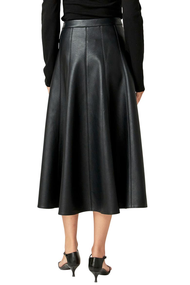 Faux Leather Midi Flare Skirt, Alternate, color, BLACK