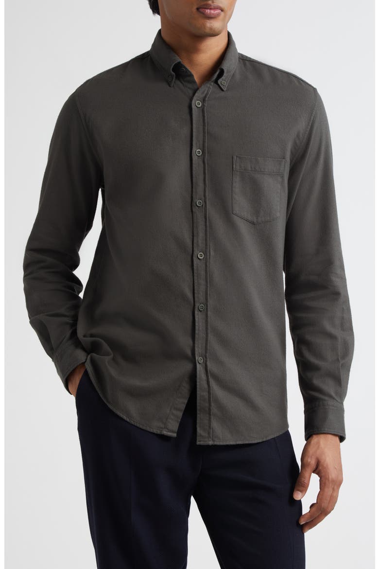Brushed Cotton Flannel Button-Down Shirt, Main, color, DARK GREEN
