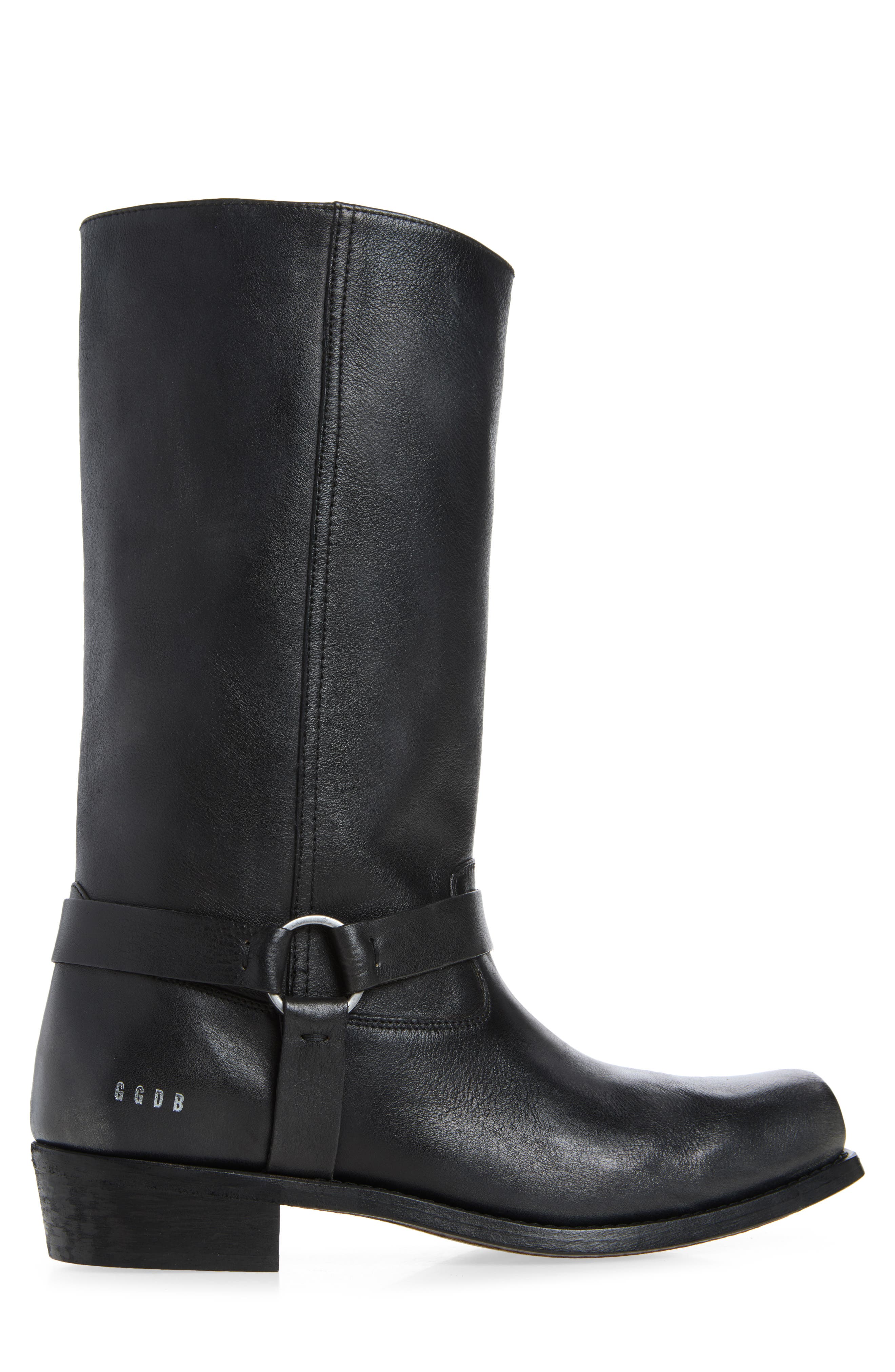 Biker Square Leather Boot, Alternate, color, BLACK