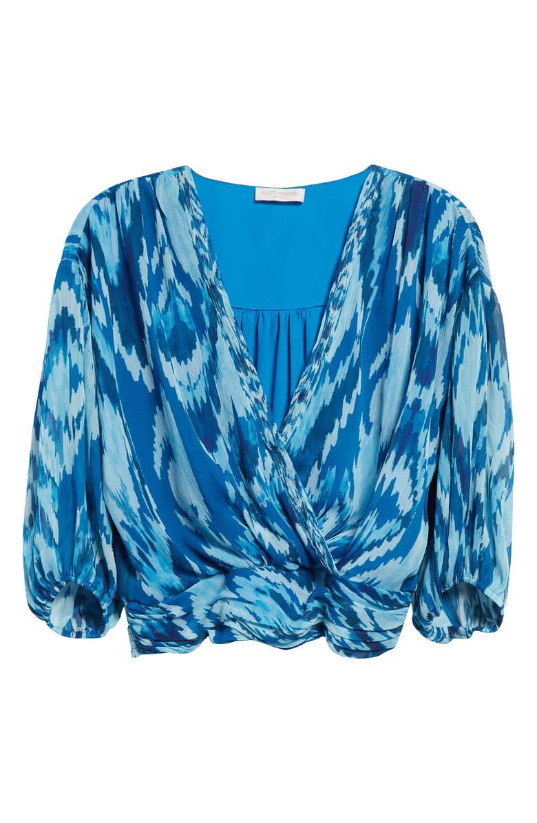 Ramy Brook Blaire Print Wrap Top, Alternate, color, Laguna Blue Taza Ikat Print