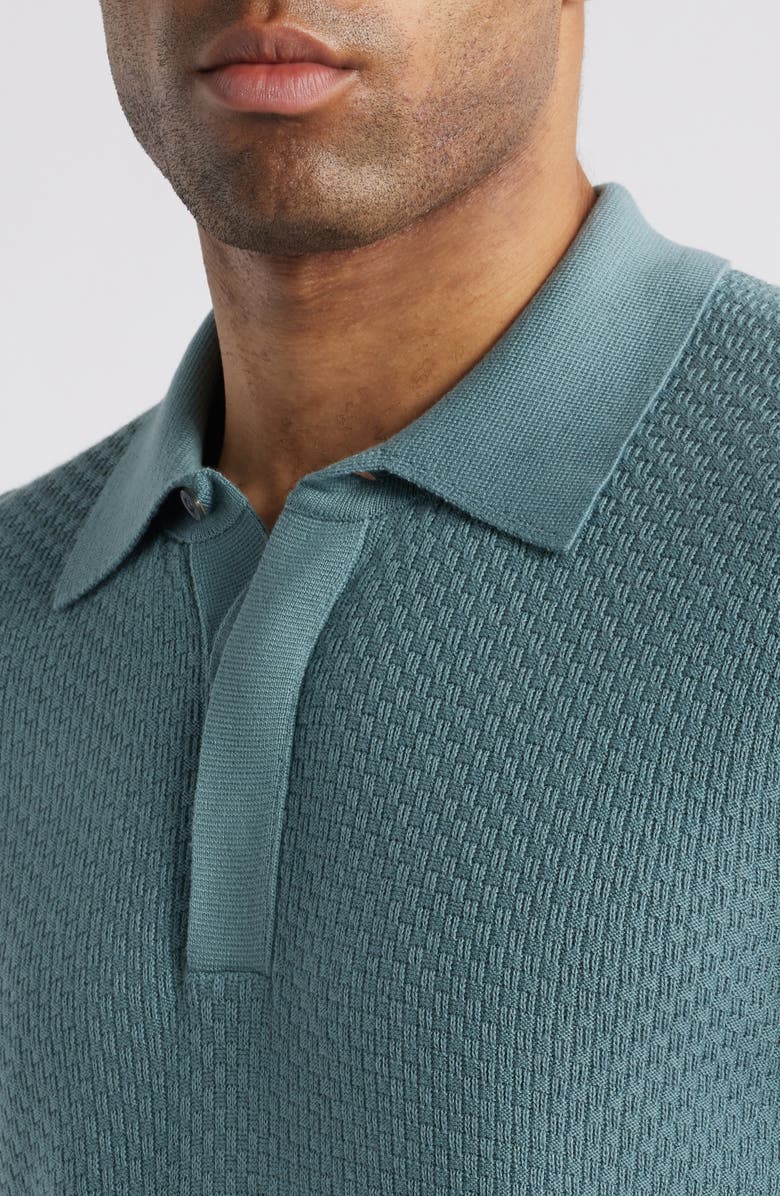 Canali Short Sleeve Textured Cotton & Modal Polo Sweater, Alternate, color, 