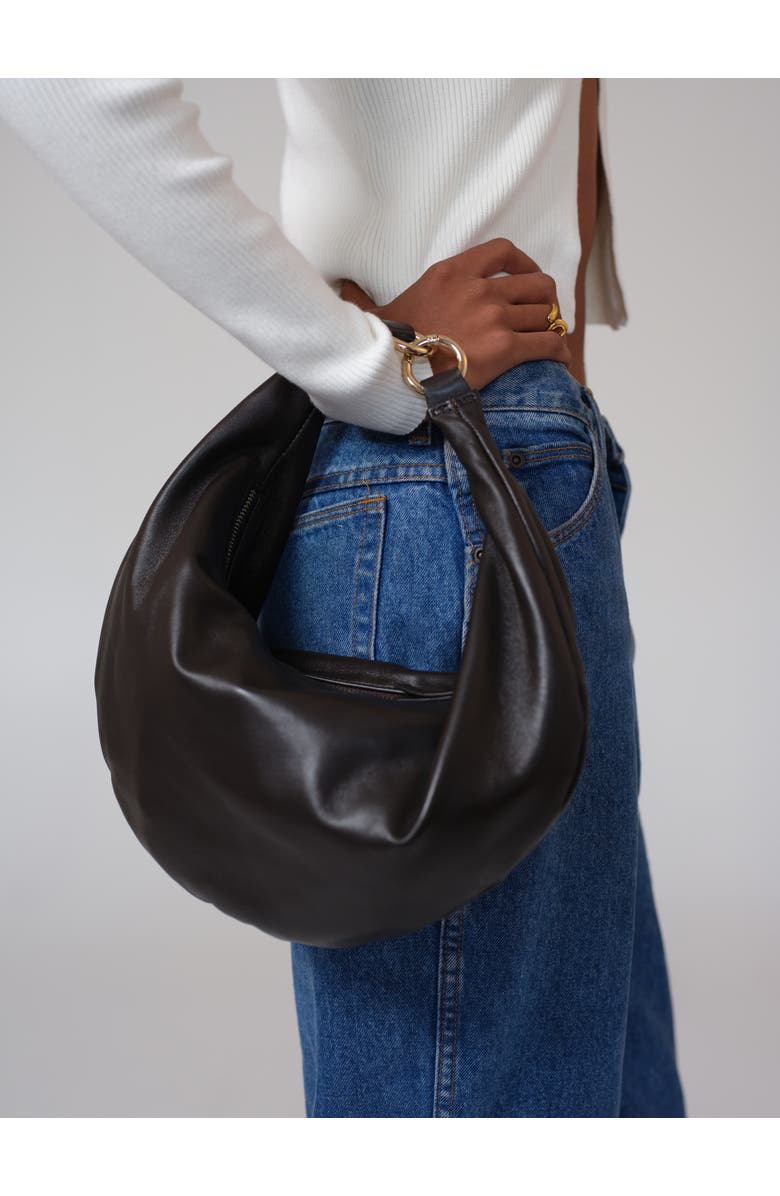 HYER GOODS Leather Convertible Hobo Crescent Ring Bag, Alternate, color, Chocolate