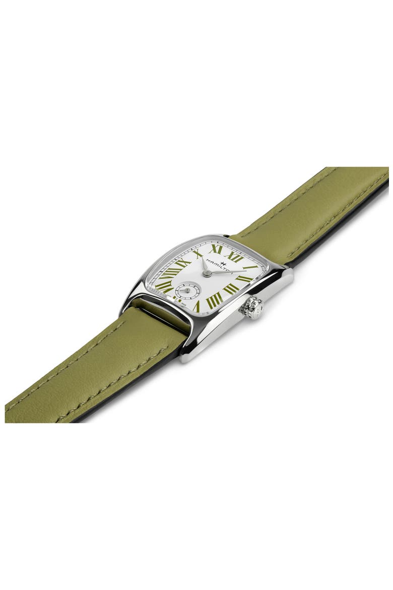 American Classi Boulton Leather Strap Watch, 23mm x 27mm, Alternate, color, WHITE/GREEN