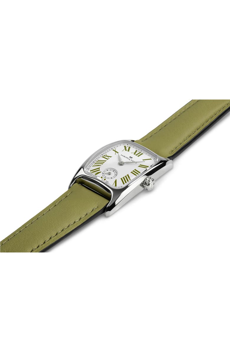 Hamilton American Classi Boulton Leather Strap Watch, 23mm x 27mm, Alternate, color, White/Green