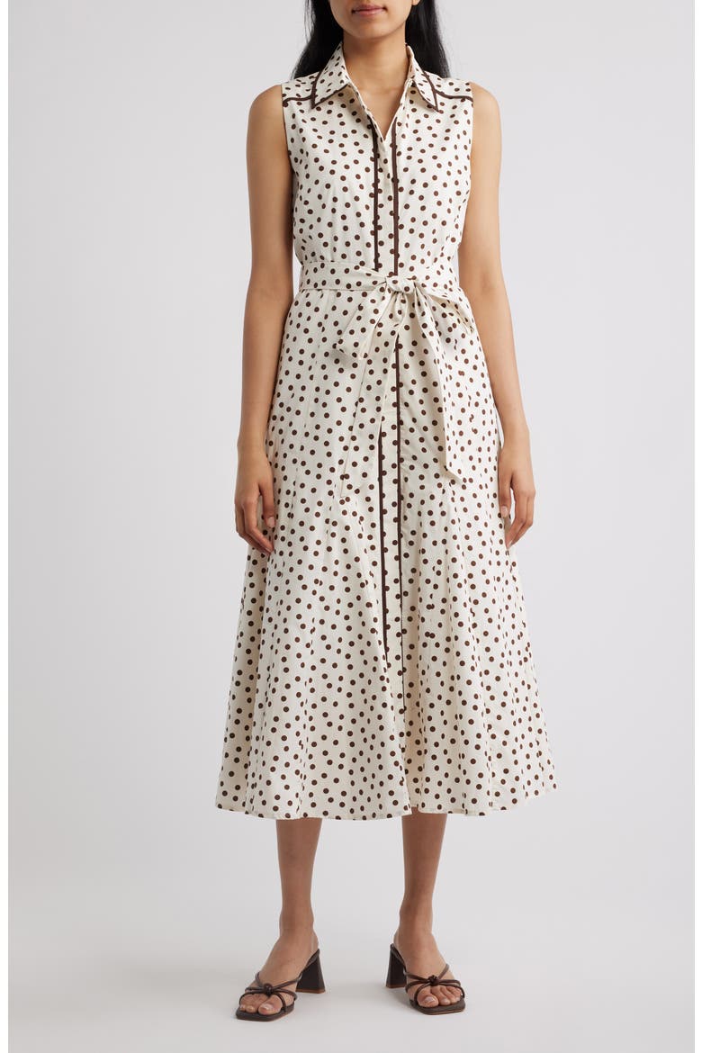 Polka Dot Midi Shirtdress, Main, color, WHITE / DARK CHOCOLATE