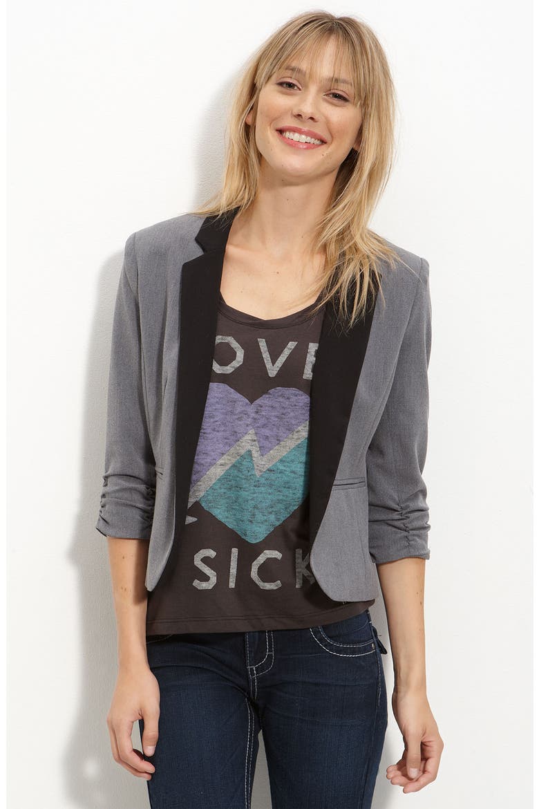 Necessary Objects Contrast Lapel Cropped Blazer, Main, color, CHARCOAL