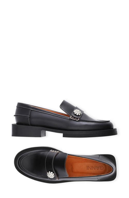 Ganni Jewel Button Loafer In Black