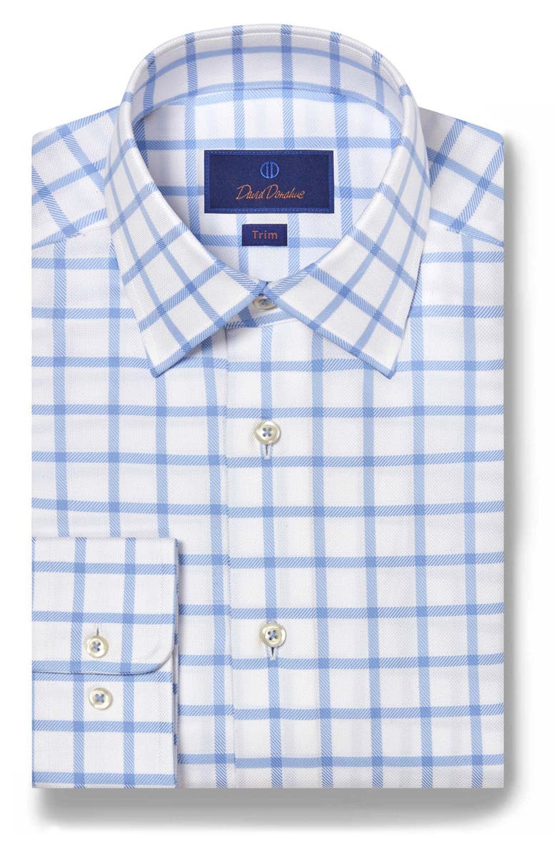 David Donahue Trim Fit Dobby Check Dress Shirt, Main, color, 