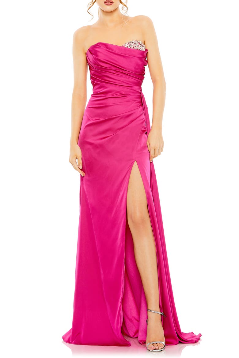 Women's Embellished Satin Halter Gown with Sweetheart Neckline, Main, color, MAGENTA