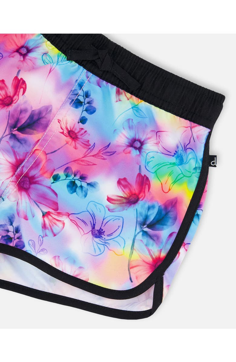 Deux par Deux Girl's Printed Swim Shorts Butterflies On Multicolored And Black Background, Alternate, color, 