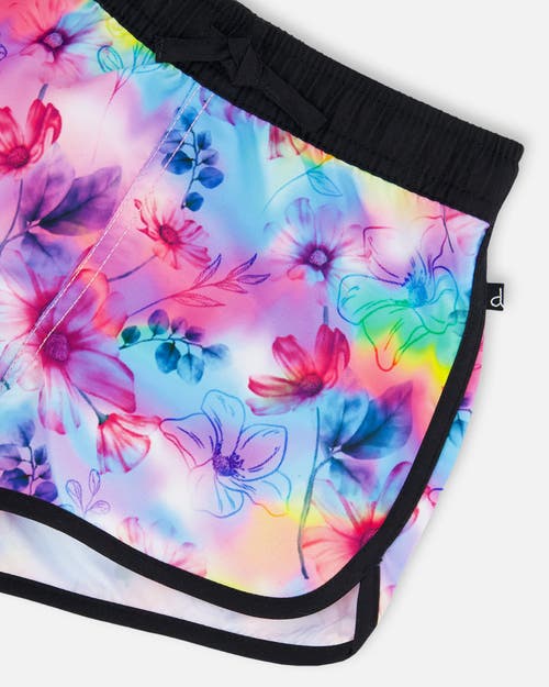 Shop Deux Par Deux Girl's Printed Swim Shorts Butterflies On Multicolored And Black Background