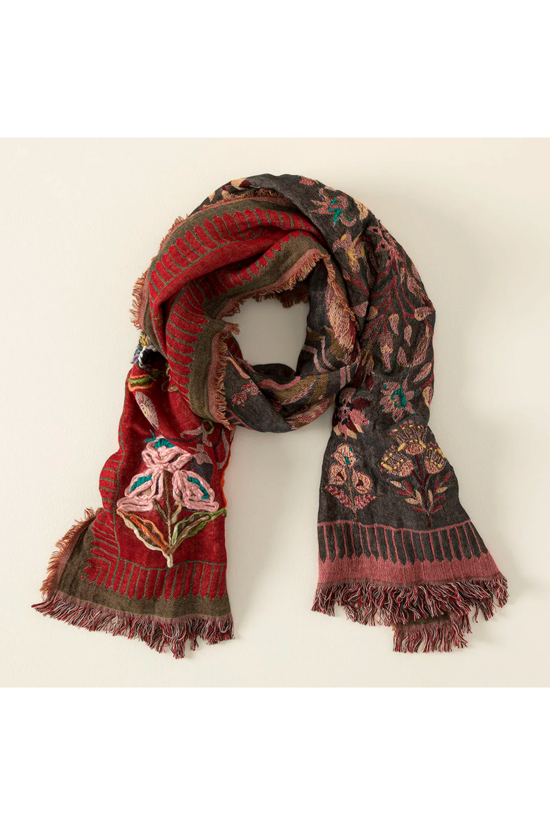 Embroidered Garden Wrap by Vismaya Collection, Alternate, color, Rich Red / Multi