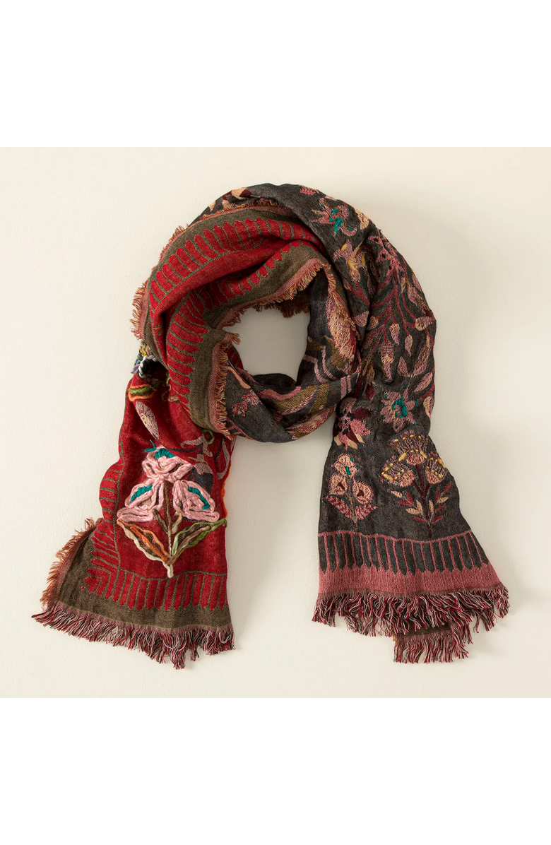 Uncommon Goods Embroidered Garden Wrap by Vismaya Collection, Alternate, color, Rich Red / Multi