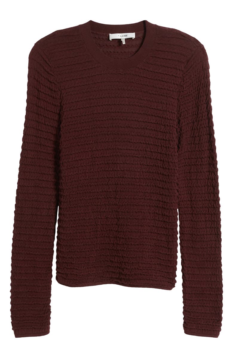 FRAME Smocked Silk Blend Crewneck Top, Alternate, color, Wine