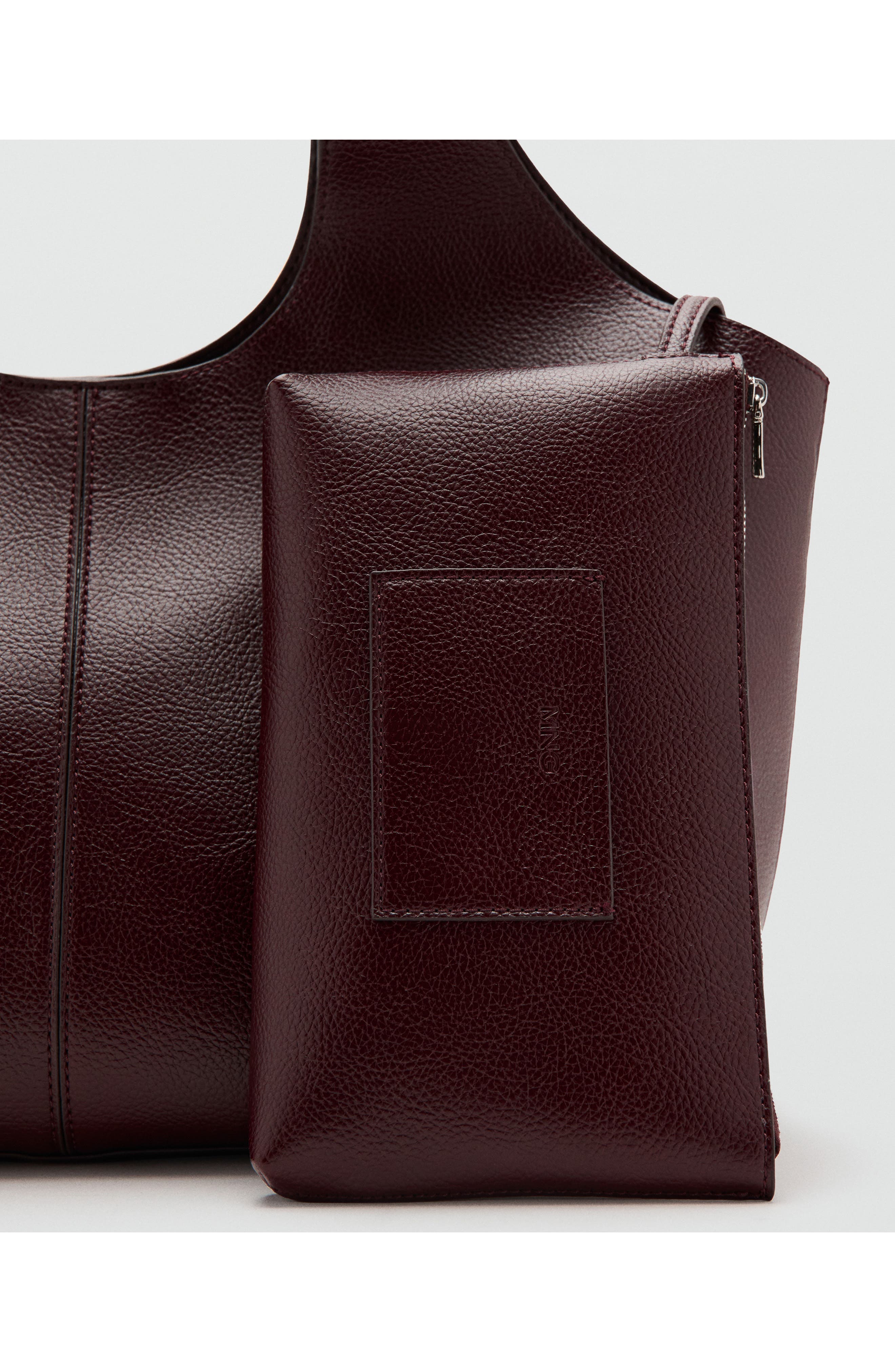 Large Faux Leather Shopper Tote, Alternate, color, BURGUNDY