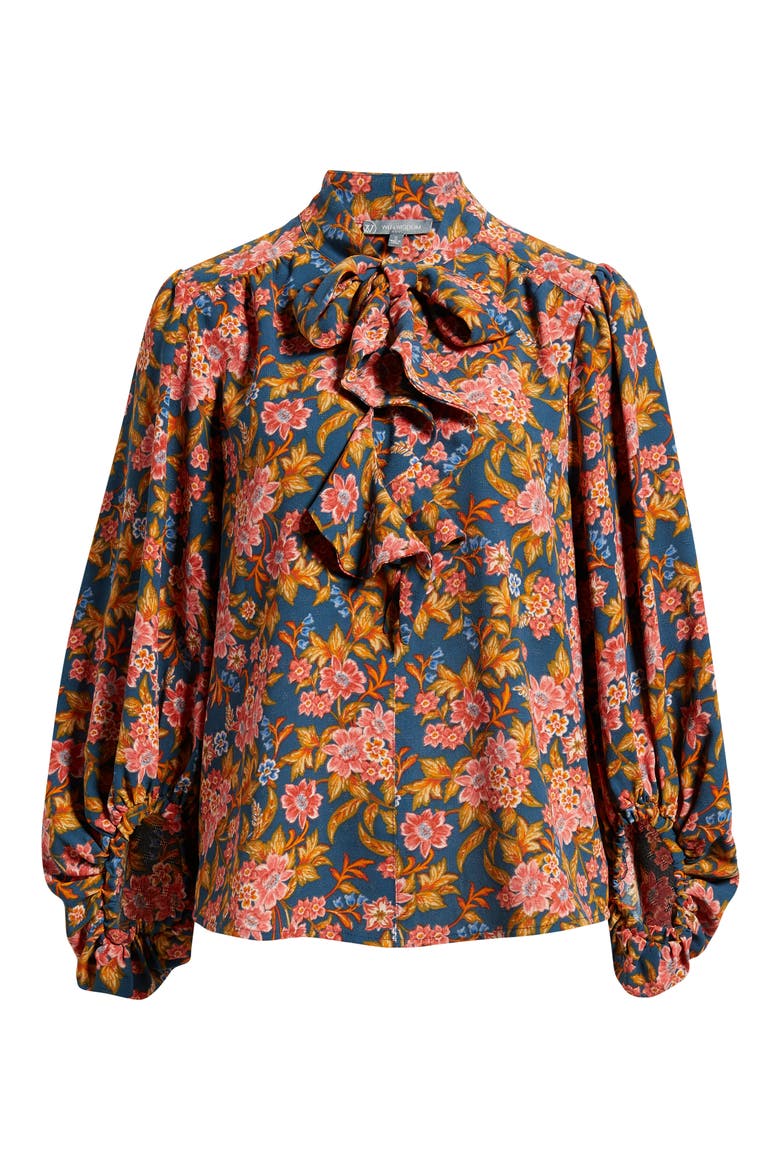 Floral Split Neck Peasant Blouse, Alternate, color, NAVY/ VINTAGE LILAC MULTI