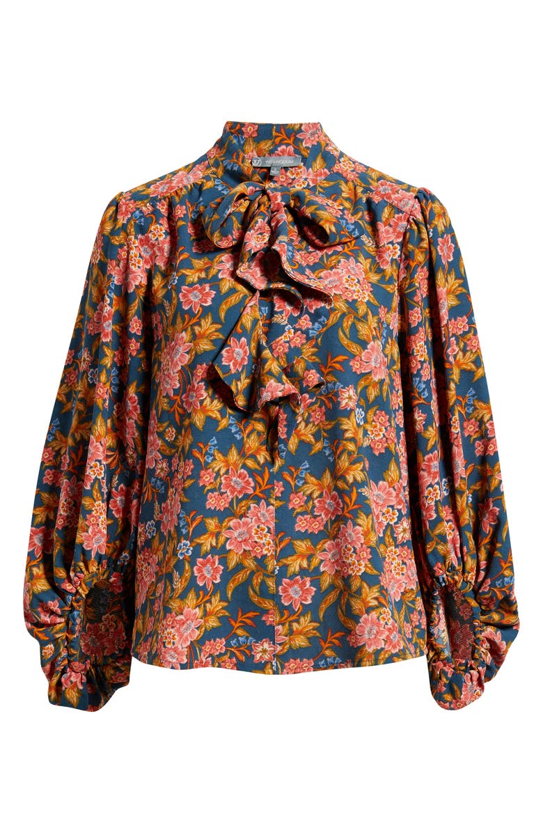 Wit & Wisdom Floral Split Neck Peasant Blouse, Main, color, Navy/ Vintage Lilac Multi