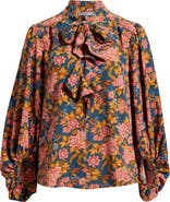 Wit & Wisdom Floral Split Neck Peasant Blouse
