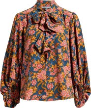 Wit & Wisdom Floral Split Neck Peasant Blouse