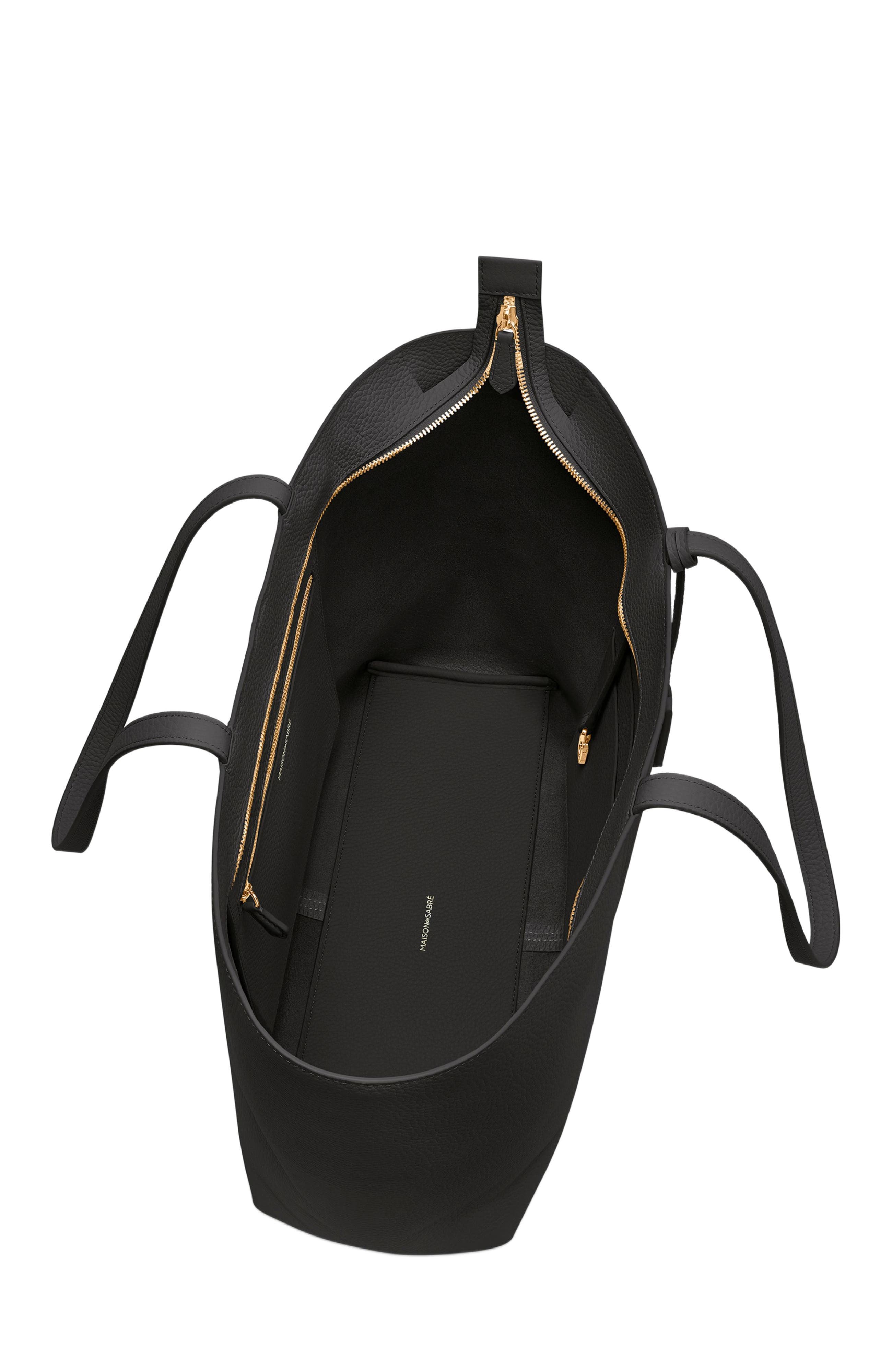 MAISON de SABRÉ Large Leather Zipped Soft Tote, Alternate, color, Black Caviar