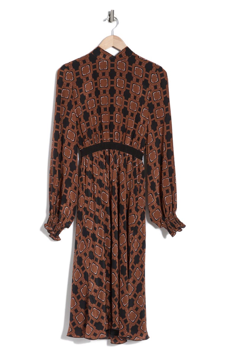 Longchamp Long Sleeve Silk Dress, Main, color, Cognac