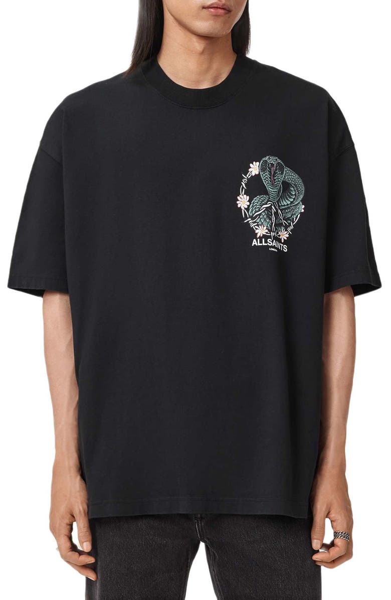AllSaints Snakebite T-Shirt, Main, color, Washed Black
