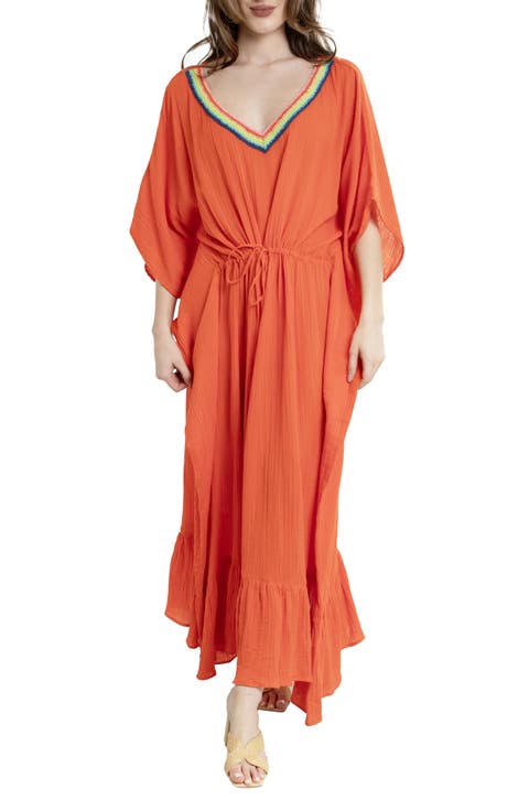 Colorful Crochet V-Neck Cover-Up Kaftan