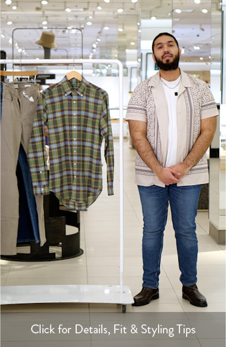 Slim Fit Plaid Cotton Madras Button-Down Shirt, sales video thumbnail