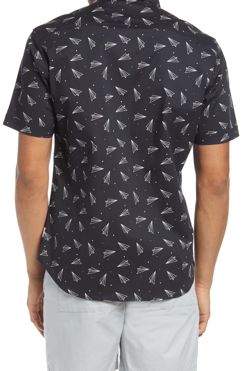 Public Art Paper Airplane Short Sleeve Button-Down Shirt, Alternate, color,