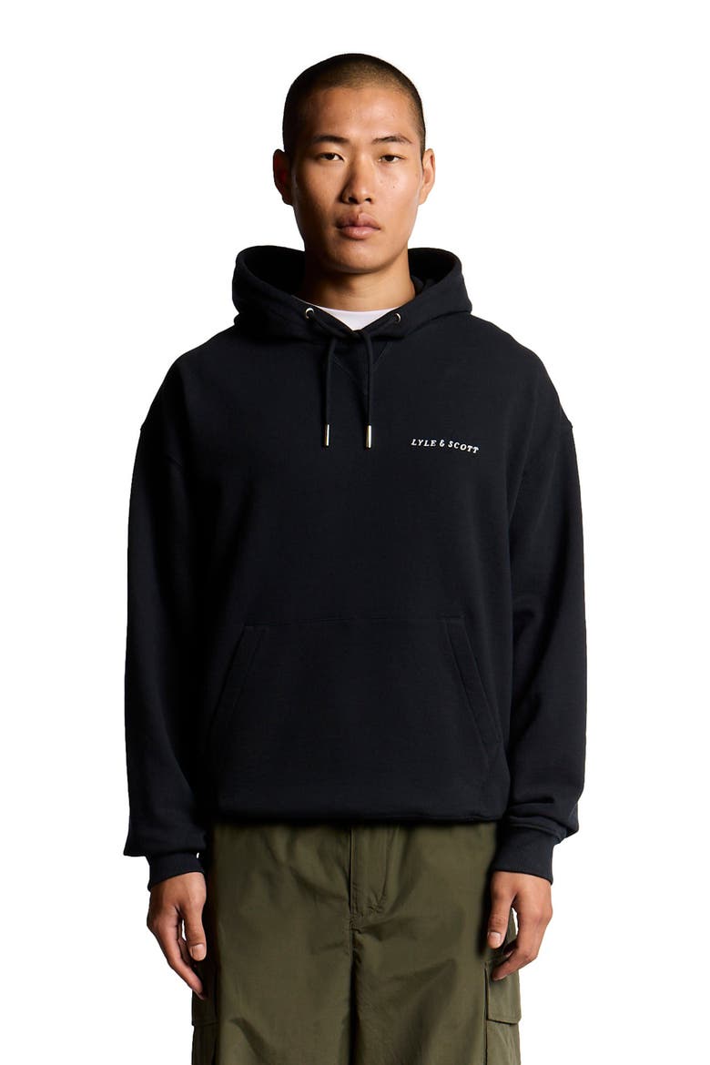 Script Brushback Pullover Hoodie, Alternate, color, Dark Navy