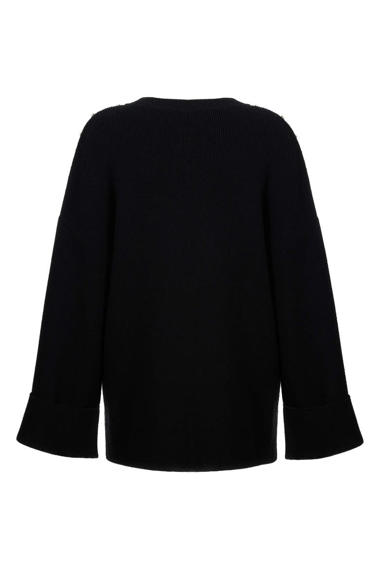 Crystal Stone Detailed Knit Sweater, Alternate, color, Black