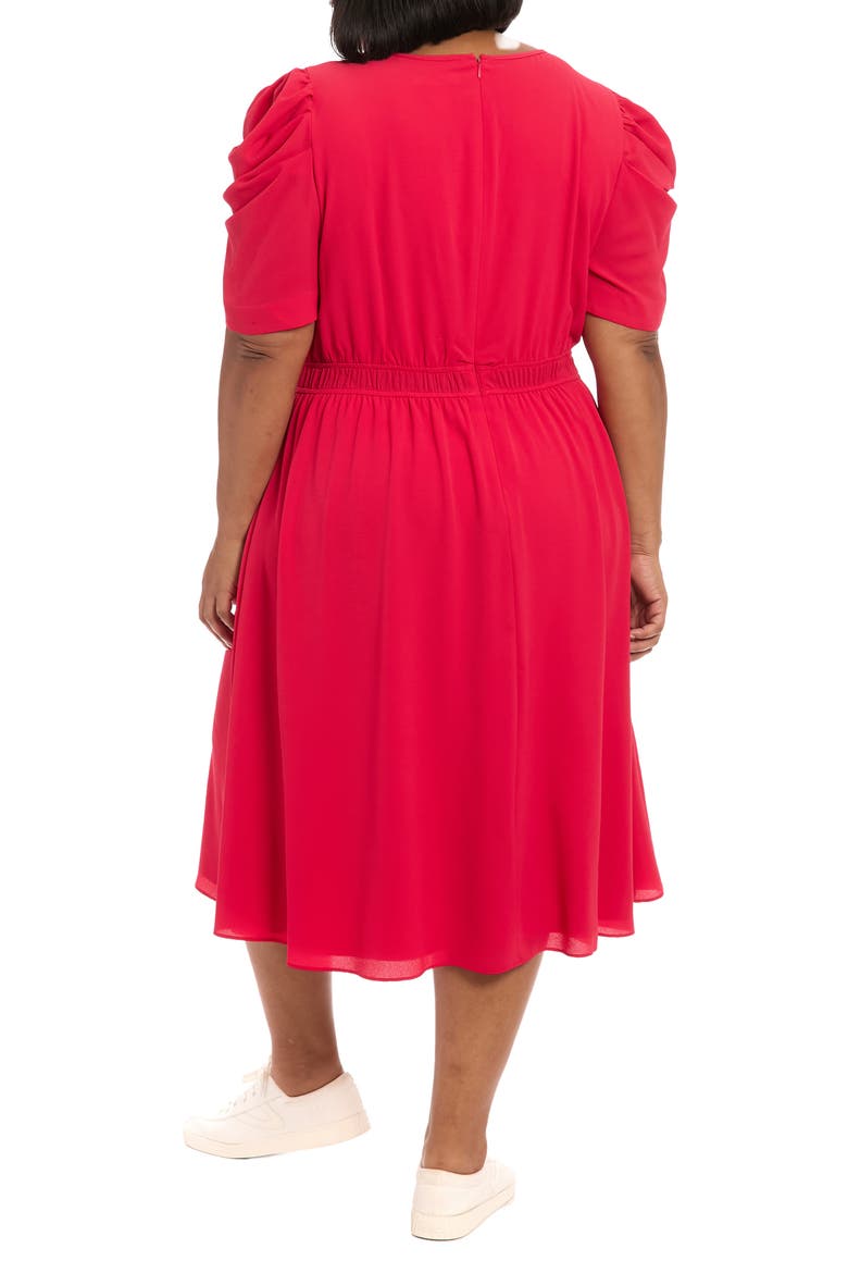 Shirred Crewneck Midi Dress, Alternate, color, ROSE RED