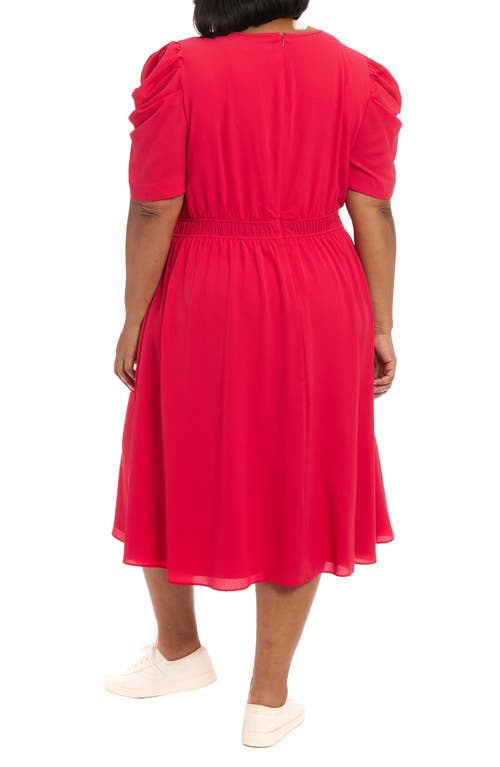 London Times Shirred Crewneck Midi Dress
