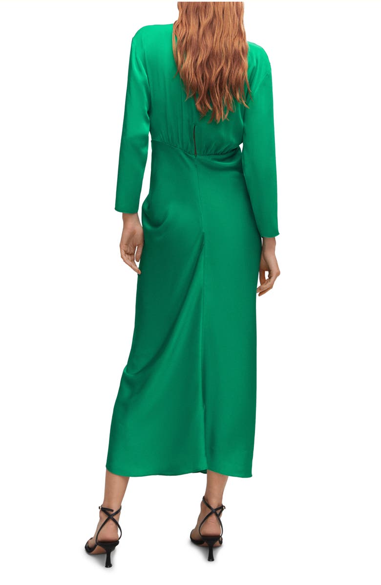 MANGO Knot Long Sleeve Satin Dress, Alternate, color, 