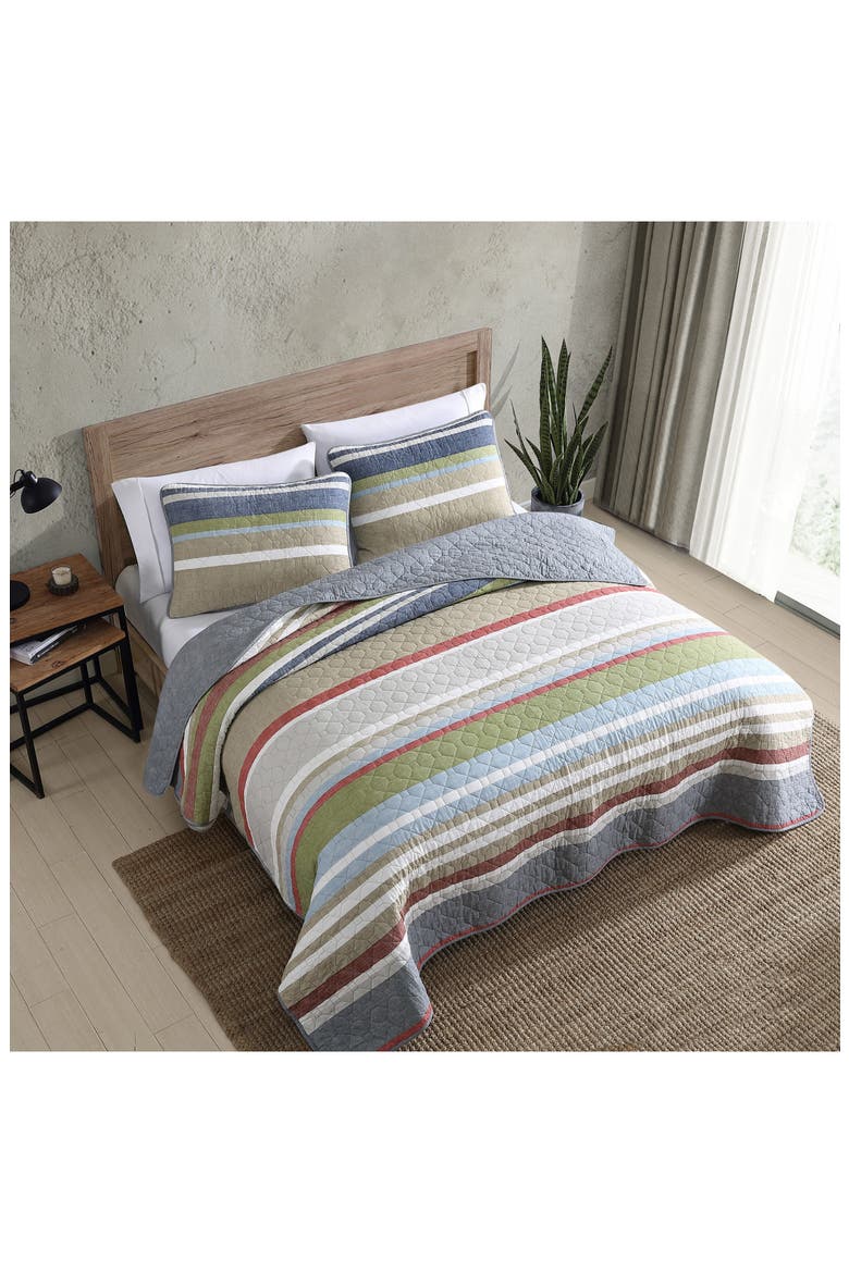 Salmon Ladder Cotton Quilt 3-Piece Set, Alternate, color, BLUE/ GREEN MULTI