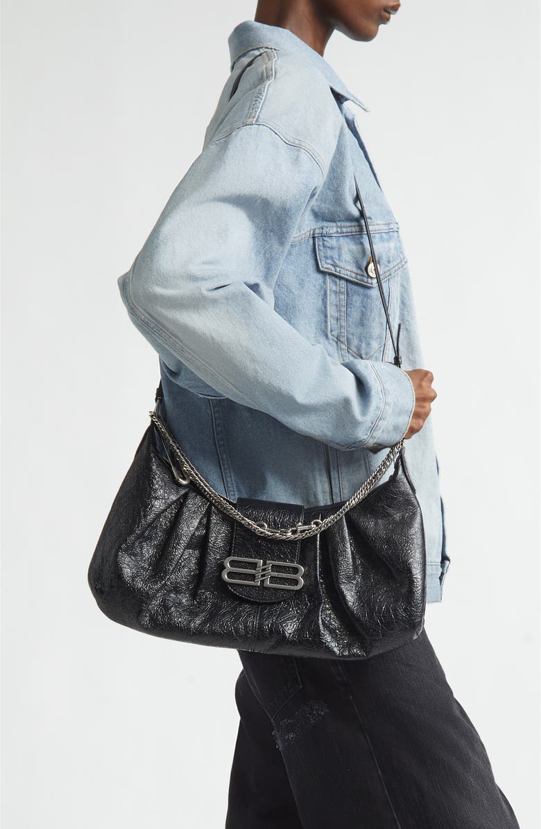 Balenciaga Medium Pamela Leather Shoulder Bag, Alternate, color, 1000 Black