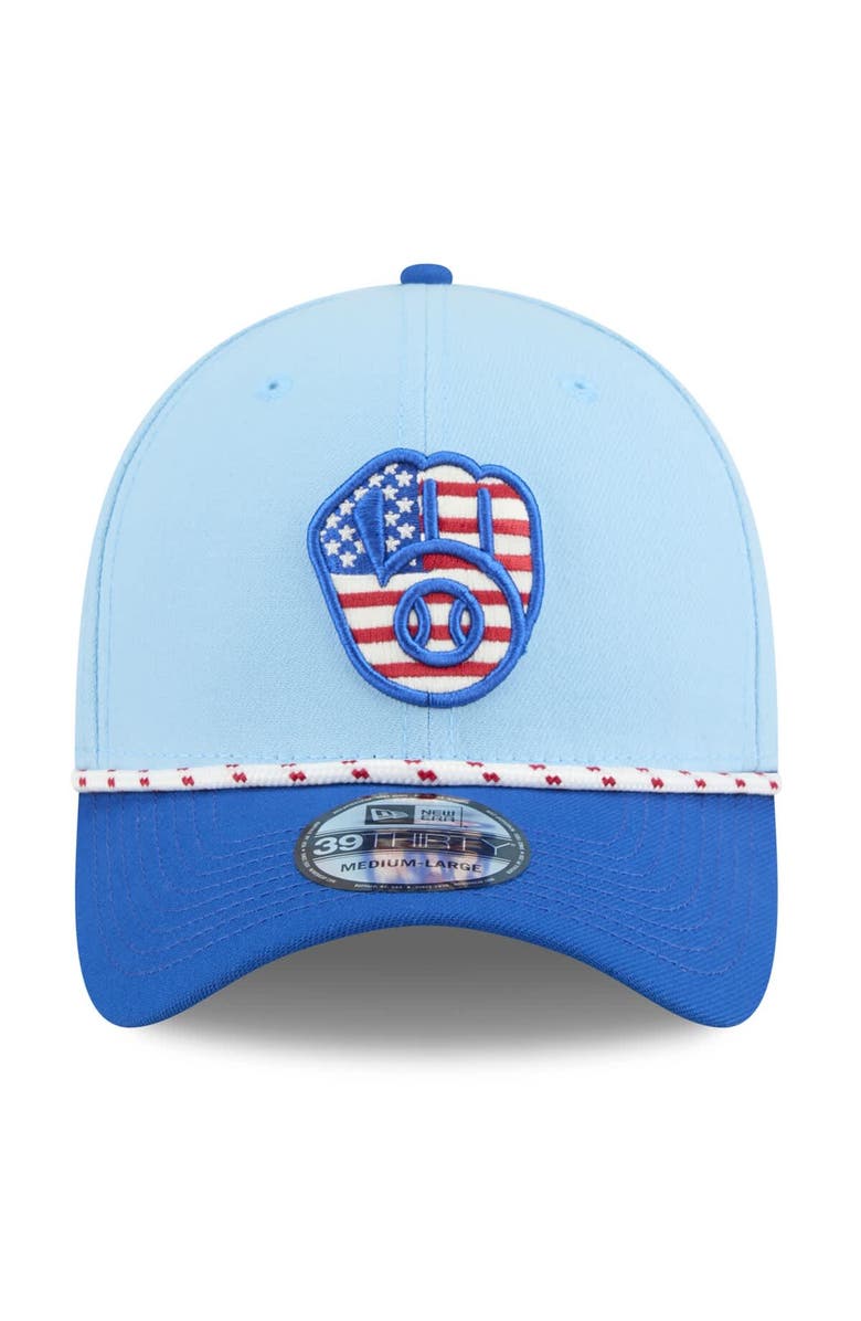 New Era Men's New Era Light Blue/Blue Milwaukee Brewers 2025 Fourth of July 39THIRTY Flex Hat, Alternate, color, 
