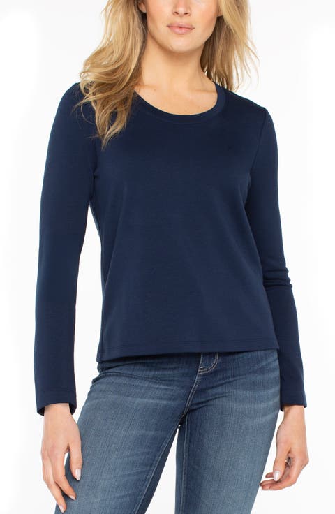 (取寄) リバプールロサンゼルス レディース 3/4 スリーブ V-ネック ニット ティー Liverpool Los Angeles women 3/4 Sleeve V-neck Knit Tee Blue Spacedye Liverpool Los Angeles Striped Ribbed V-Neck 3/4 Sleeve