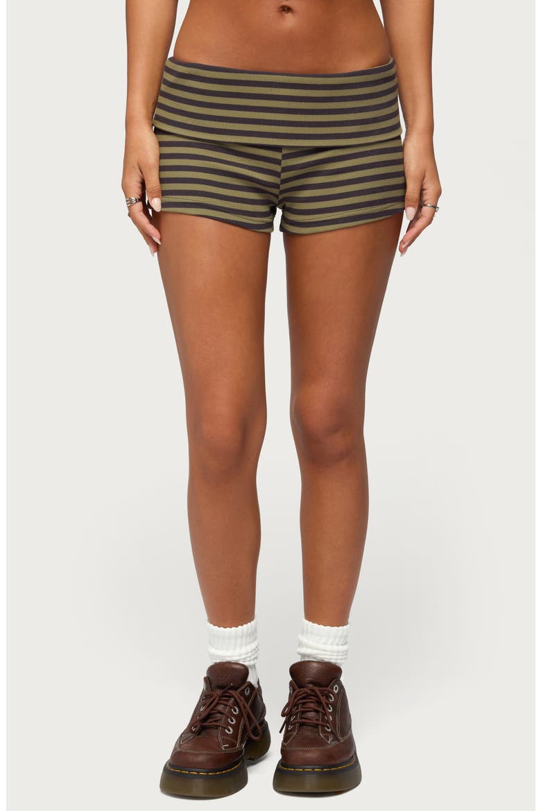 Jody Striped Foldover Micro Shorts, Main, color, GRAY-AND-OLIVE