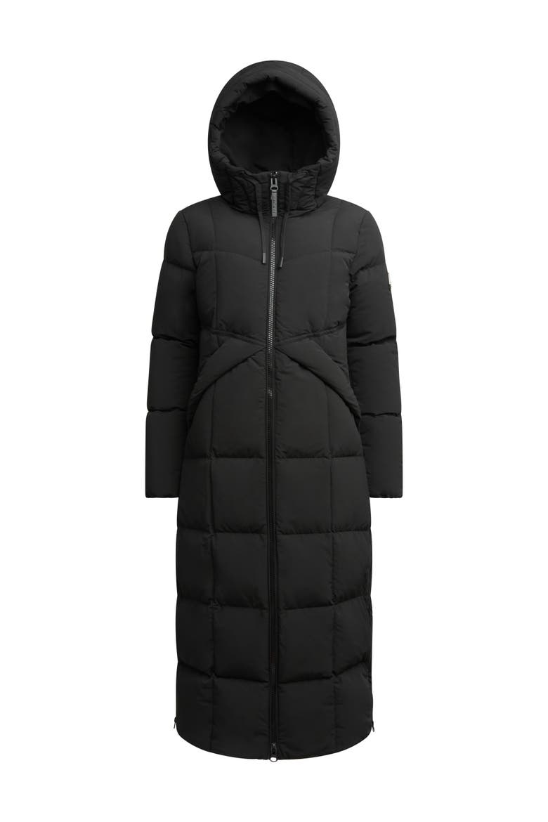 Black Star Extra Long Down Coat, Alternate, color, BLACK