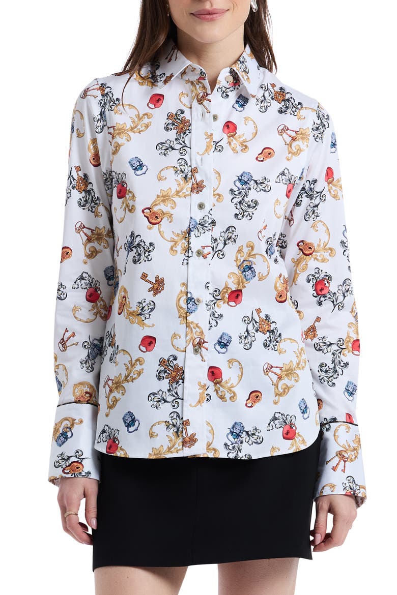Priscilla Long Sleeve Woven Shirt, Main, color, WHITE MULTI
