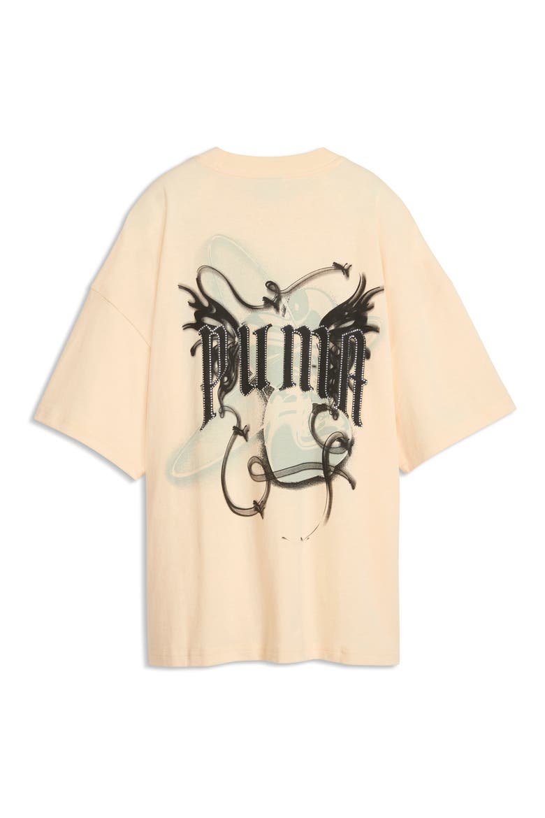 Street Glam Oversize Studded Cotton Graphic T-Shirt, Alternate, color, BUTTERCREAM