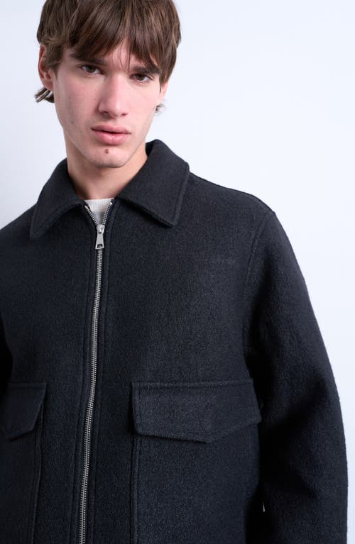 Topman Melton Zip Jacket In Black