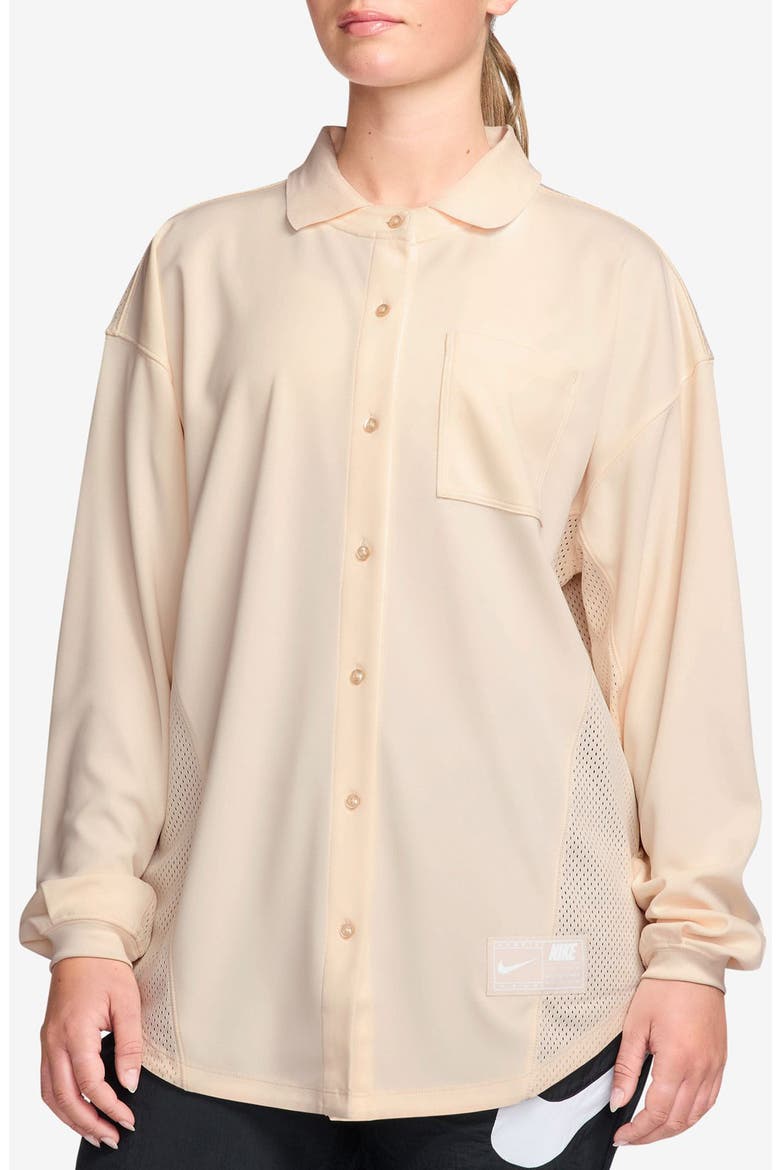 Sportswear Oversize Long Sleeve Jersey Button-Up Shirt, Main, color, 103 CHALK/CHALK