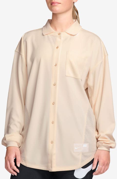 Sportswear Oversize Long Sleeve Jersey Button-Up Shirt